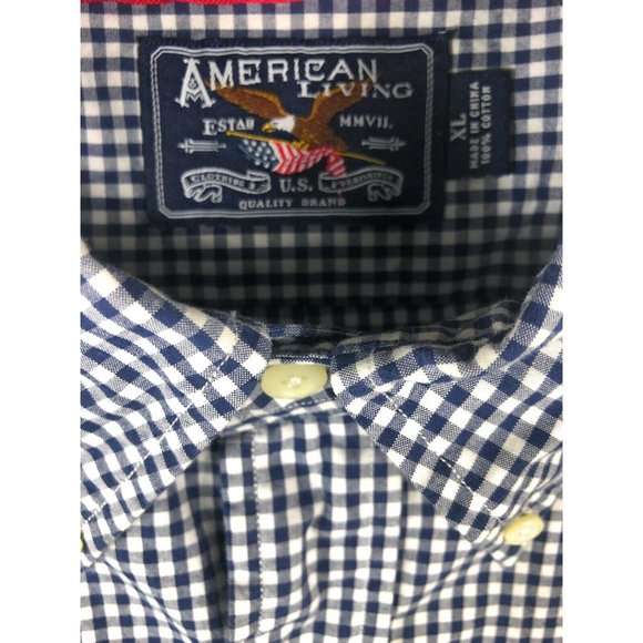 American Living Men's XL Short Sleeve Button Up Blue Check Cotton Shirt 23 - Picture 2 of 4
